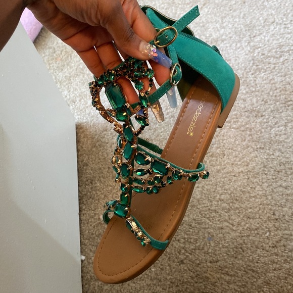 Green Rhinestone Sandals - Picture 2 of 3